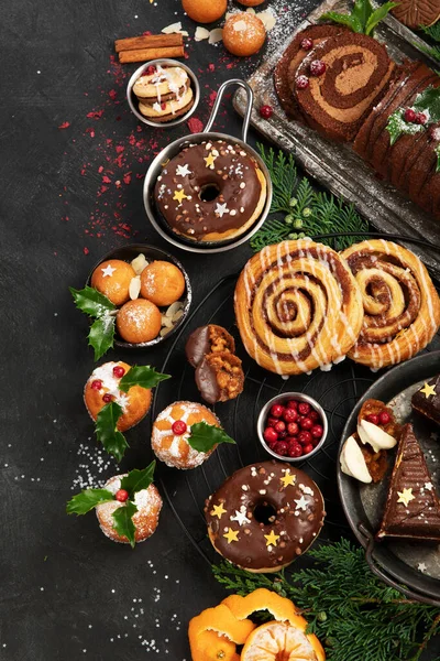 Traditional Christmas Dessert Dark Background Holiday Food Top View Copy — Fotografia de Stock