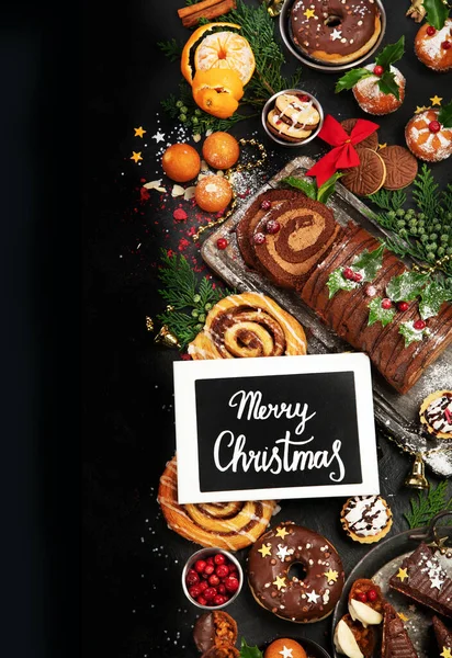 Traditional Christmas Dessert Dark Background Holiday Food Top View Copy — ストック写真