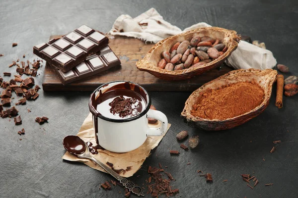 Melted Chocolate Drink Dark Background Hot Beverage — Stockfoto