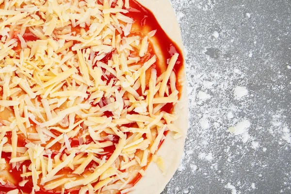 Margherita Pizza Gray Background Traditional Italian Food Top View Flat — Fotografia de Stock