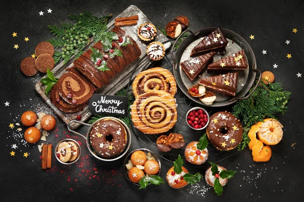 Traditional Christmas Dessert Dark Background Holiday Food Top View Copy — Foto de Stock