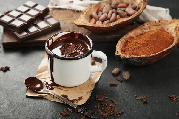 Melted Chocolate Drink Dark Background Hot Beverage — Stockfoto