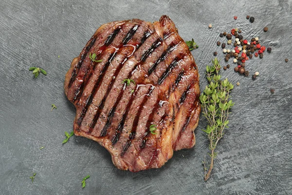 Beef Steak Meat Grey Background Top View — Stockfoto