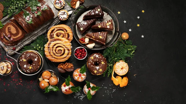 Traditional Christmas Dessert Dark Background Holiday Food Top View Copy — Stockfoto
