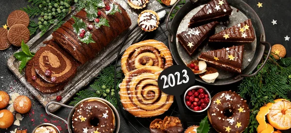 Traditional Christmas Dessert Dark Background Holiday Food Top View — ストック写真