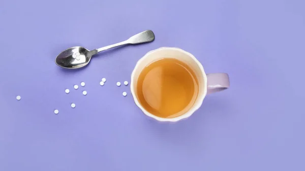 Herbata Filiżanka Substytutem Suagr Tle Koloru Koncepcja Zdrowego Odżywiania Widok — Zdjęcie stockowe
