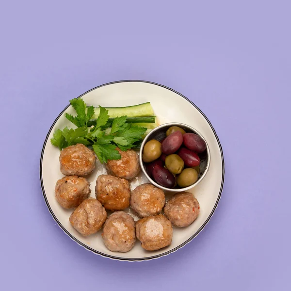 그리스어 Meatballs Keftedes Color Background 크리에이티브 — 스톡 사진