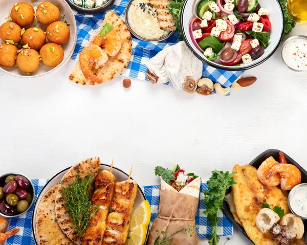 Greek Cuisine Dishes Neutral Background Traditional Food Concept Top View — Foto de Stock