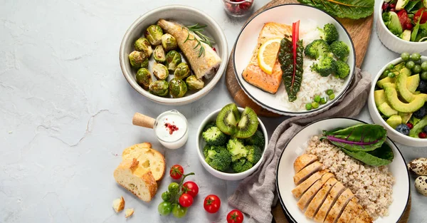 Uma Variedade Alimentos Saudáveis Conceito Dieta Deitado Plano Vista Superior — Fotografia de Stock