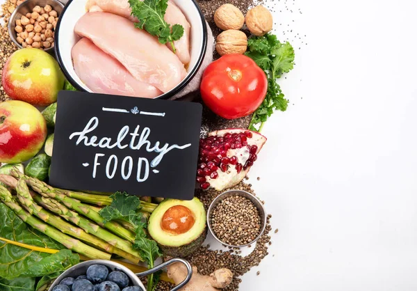 Evenwichtige Dieetvoeding Achtergrond Voeding Schoon Eten Concept Dieetplan Met Vitaminen — Stockfoto
