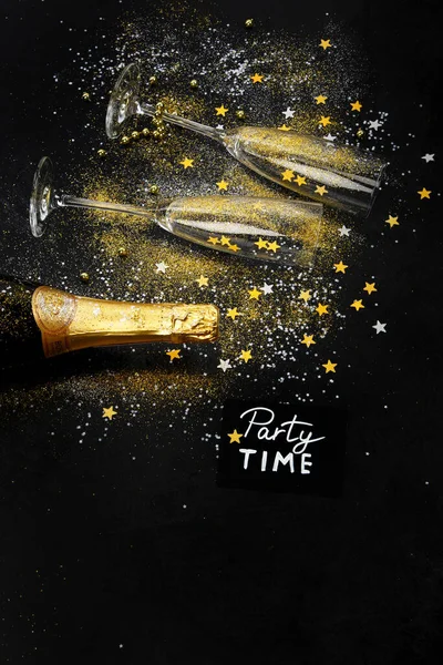 Glass Champagne Bottle Dark Background Traditional Festive Time Drinks — Stock Photo, Image