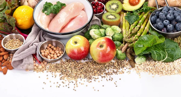 Fondo Alimenticio Dieta Equilibrada Nutrición Concepto Comida Limpia Plan Dieta — Foto de Stock