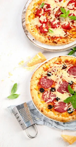 Freshly Baked Pizza Dark Background Tasty Homemade Food Concept Top — ストック写真