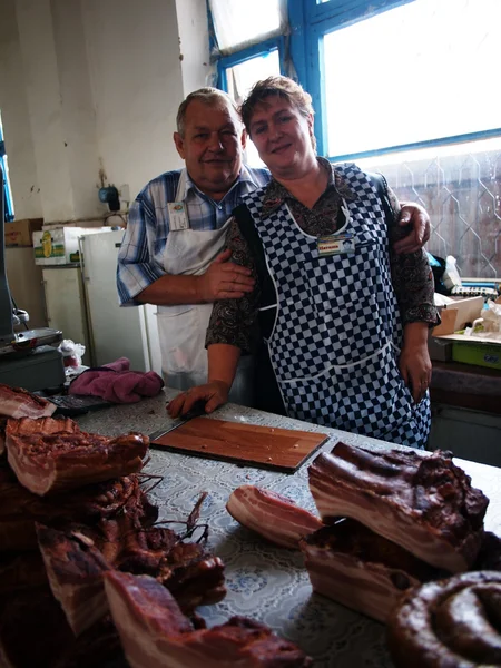 Meat sellers — Stock Photo, Image