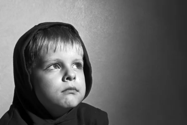 Sad boy in the hood — Stock Photo, Image