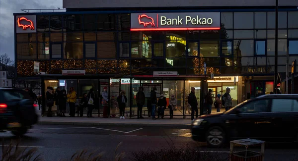 Gdansk Poland Decamber 2021 Bank Pekao Evening Gdansk — Stock Photo, Image
