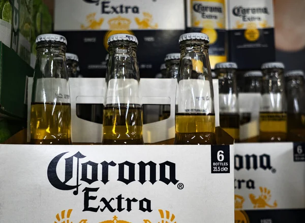 Gdansk Poland Decamber 2021 Corona Beer Bottles Store Shelf Corona — Stock Photo, Image