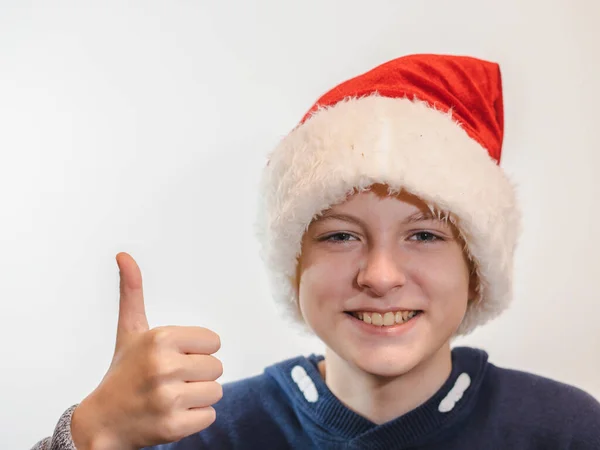 Caucasian Boy Santa Claus Hat — Stock Photo, Image