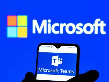 Kiev, Ukraine - January 7, 2022: In this photo illustration Microsoft Teams logo seen displayed on a smartphone