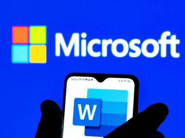 Kiev, Ukraine - January 7, 2022: In this photo illustration Microsoft Word logo seen displayed on a smartphone