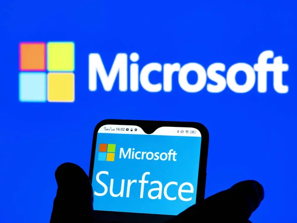 Kiev Ukraine January 2022 Photo Illustration Microsoft Surface Logo Seen — Stok Foto