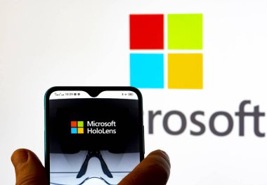Kiev, Ukraine - January 8, 2022: In this photo illustration Microsoft HoloLens logo seen displayed on a smartphone