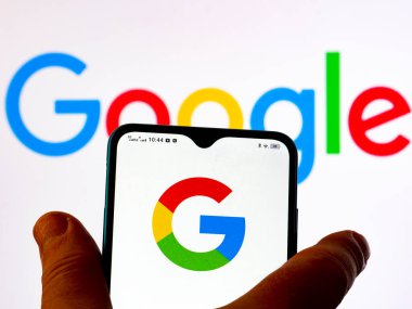 Kiev, Ukraine - January 8, 2022: In this photo illustration Google logo seen displayed on a smartphone