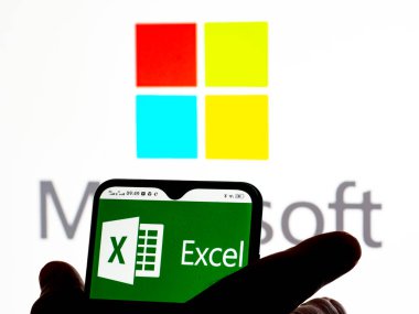 Kiev, Ukraine - January 9, 2022:  In this photo illustration Microsoft Exel logo seen displayed on a smartphone