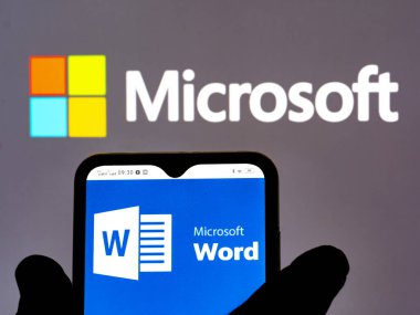 Kiev, Ukraine - January 10, 2022: In this photo illustration Microsoft Word logo seen displayed on a smartphone