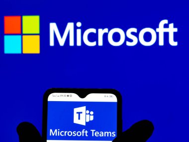 Kiev, Ukraine - January 10, 2022: In this photo illustration Microsoft Teams logo seen displayed on a smartphone