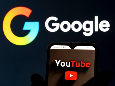 Kiev, Ukraine - January 10, 2022: In this photo illustration YouTube logo seen displayed on a smartphone