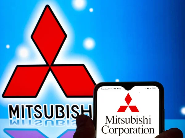 Kiev Ucrânia Fevereiro 2022 Nesta Foto Ilustração Logotipo Mitsubishi Corporation — Fotografia de Stock