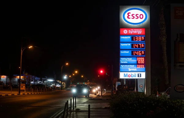 Limassol Cyprus February 2022 Cars Passing Esso Sign Board Gas — Stock Photo, Image