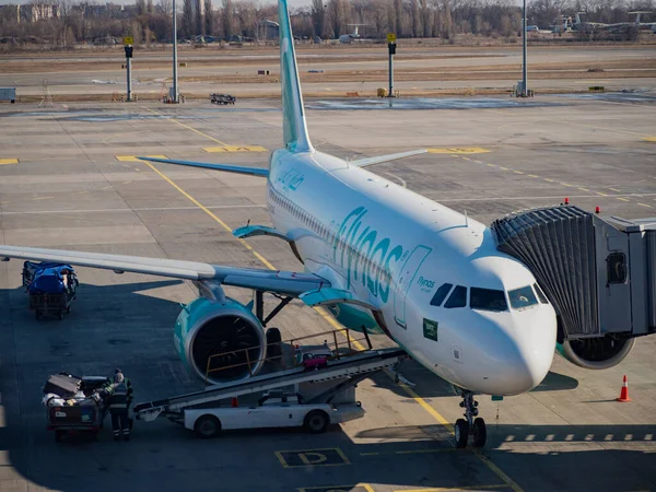 Kijów Ukraina Lutego 2020 Samolot Flynas Airbus A320 Lotnisku Boryspil — Zdjęcie stockowe