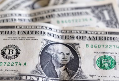 Bu fotoğrafta 1 dolarlık banknotların arka planında