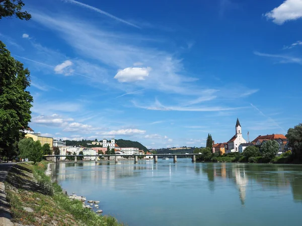 Kilátás Város Passau Bajorország Németország Marienbrucke Híd Folyó Felett Inn — Stock Fotó