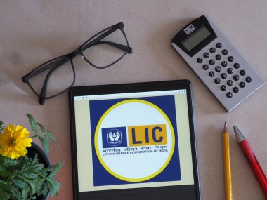 Garham, Bavaria, Germany - July 20, 2022: In this photo illustration, Life Insurance Corporation of India (LIC) logo seen displayed on a tablet