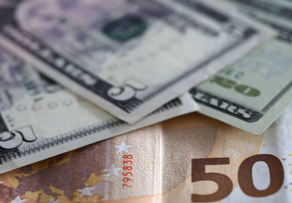 Deze Foto Illustratie Achtergrond Van Dollar Euro Biljetten — Stockfoto