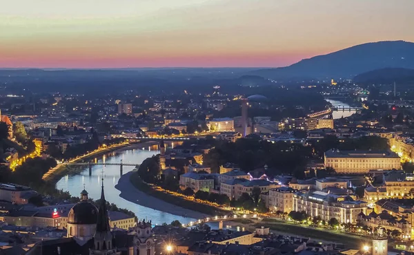 Вид Воздуха Зальцбург Ночью Австрия — стоковое фото