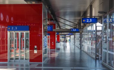 Wels, Ausatria - August 4, 2022: Interior of the overpass of Wels railway station