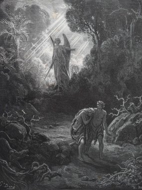 Cennetten kovulma. Illustration by Gustave Dore from the third edition of the Bible translated by Ludwig Philippson, 1870, Stuttgart, Germany. Orijinal çizimler 1850-1853 döneminde yapılmıştır..
