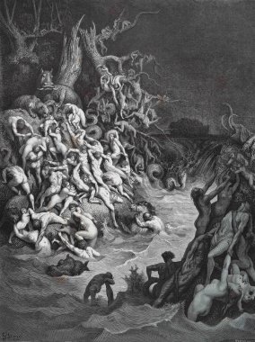 Suyun Yükselişi 'nde. Illustration by Gustave Dore from the third edition of the Bible translated by Ludwig Philippson, 1870, Stuttgart, Germany. Orijinal çizimler 1850-1853 döneminde yapılmıştır..