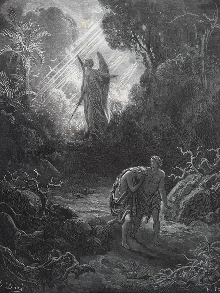 Kiutasítás Paradicsomból Gustave Dore Illusztrációja Biblia Harmadik Kiadásából Ludwig Philippson — Stock Fotó