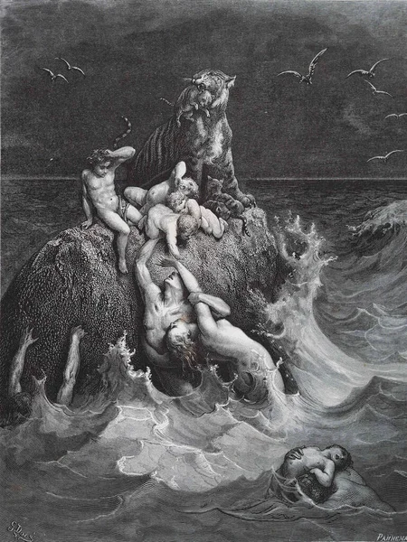 Потоп Антарктинг Всей Плоти Иллюстрация Густава Дора Третьего Издания Библии — стоковое фото