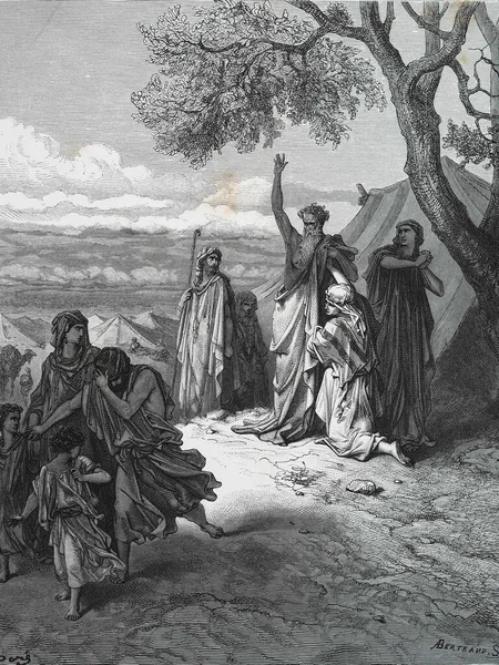 カース ハムと ドイツのシュトゥットガルトで1870年に翻訳された第3版聖書のギュスターヴ ドーアのイラスト 原画は嘉永3年 1850年 嘉永6年 1853年 — ストック写真