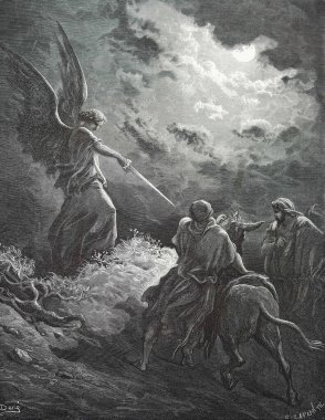 Balaam 'ın eşeği. Illustration by Gustave Dore from the third edition of the Bible translated by Ludwig Philippson, 1870, Stuttgart, Germany. Orijinal çizimler 1850-1853 döneminde yapılmıştır..
