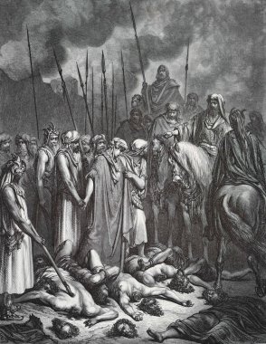 Joshua Rahab 'ı bağışla. Illustration by Gustave Dore from the third edition of the Bible translated by Ludwig Philippson, 1870, Stuttgart, Germany. Orijinal çizimler 1850-1853 döneminde yapılmıştır..