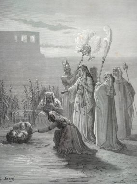 Musa 'nın durumu harika. Illustration by Gustave Dore from the third edition of the Bible translated by Ludwig Philippson, 1870, Stuttgart, Germany. Orijinal çizimler 1850-1853 döneminde yapılmıştır..