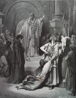 Süleyman 'ın Artheil' i. Illustration by Gustave Dore from the third edition of the Bible translated by Ludwig Philippson, 1870, Stuttgart, Germany. Orijinal çizimler 1850-1853 döneminde yapılmıştır..