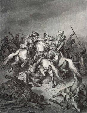Abisal David 'i kurtarır. Illustration by Gustave Dore from the third edition of the Bible translated by Ludwig Philippson, 1870, Stuttgart, Germany. Orijinal çizimler 1850-1853 döneminde yapılmıştır..